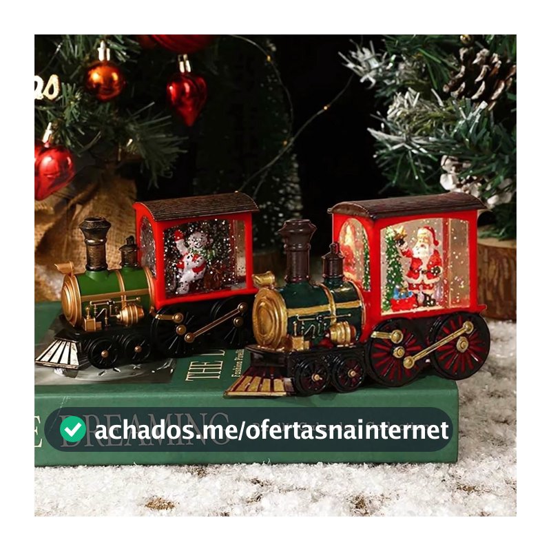 Trem Globo de Neve Com LED Natal Enfeite Decoração Presente Natalino Papai Noel Boneco de Neve