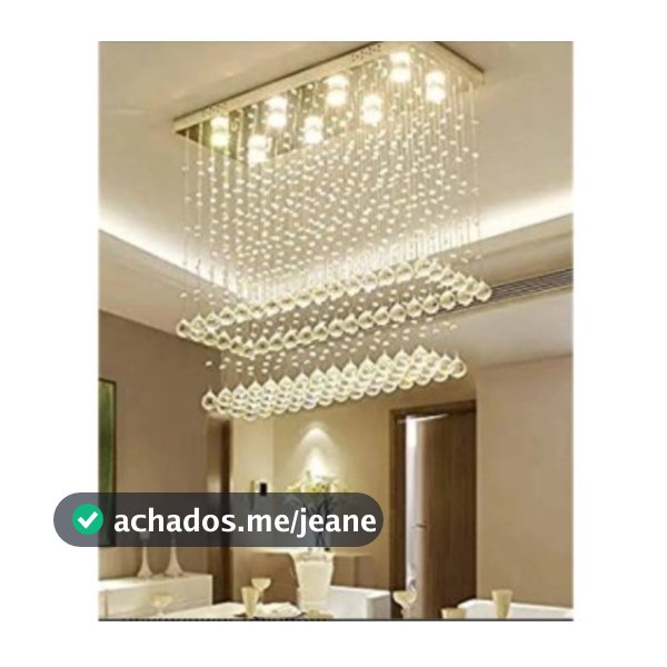 Lustre Cristal Retangular 70cm Altura Base Inox 20x70cm p/ Sala de Jantar Estar 8 Soquetes GU10