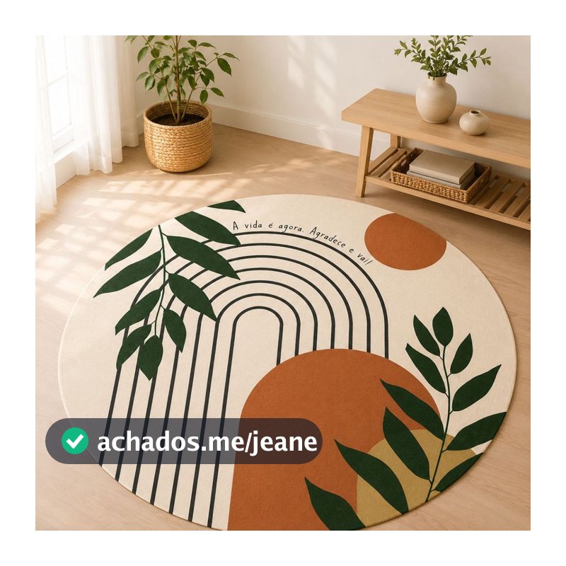 Tapete Redondo Decorativo 88cm Antiderrapante para Sala e Quarto 2189