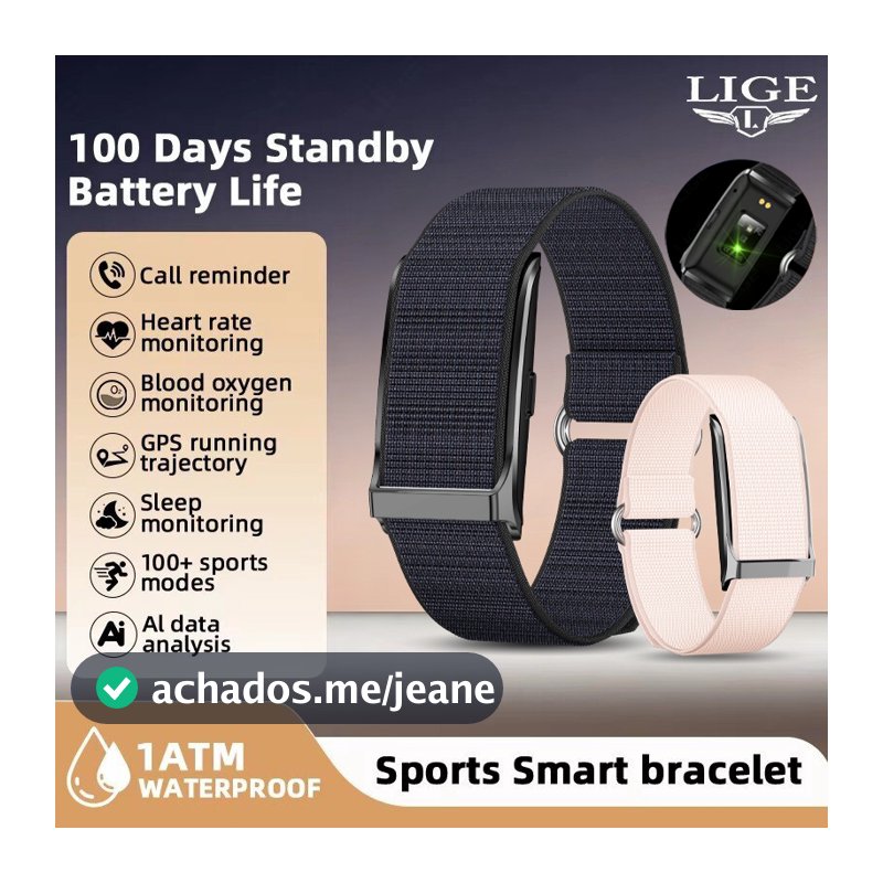 LIGE Relógio Inteligente Sem Tela Masculino Feminino À Prova D'água 100 + Modo Esportivo Pulseira Frequência Cardíaca Pr