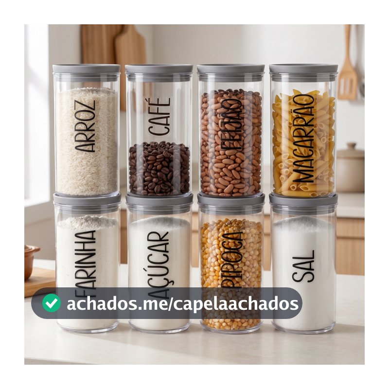 Kit Potes Herméticos 1,3L Cilíndrico + Cartela Adesiva À Prova d'Água | Porta Mantimentos, Plástico, Variações