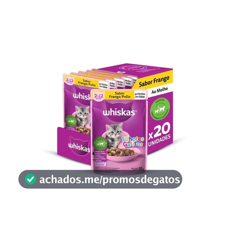 Kit Ração Úmida Whiskas Sachê Frango ao Molho para Gatos Filhotes 20 Unidades