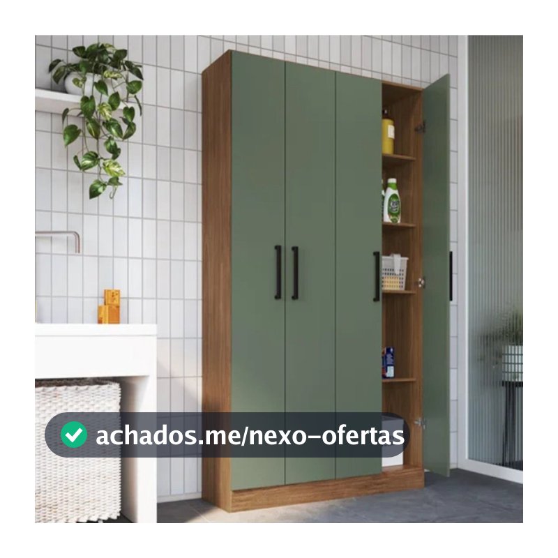 Armário Multiuso 4 Portas e 8 Prateleiras Rivera Laranja/Freijó/Oliva Freijó/Oliva