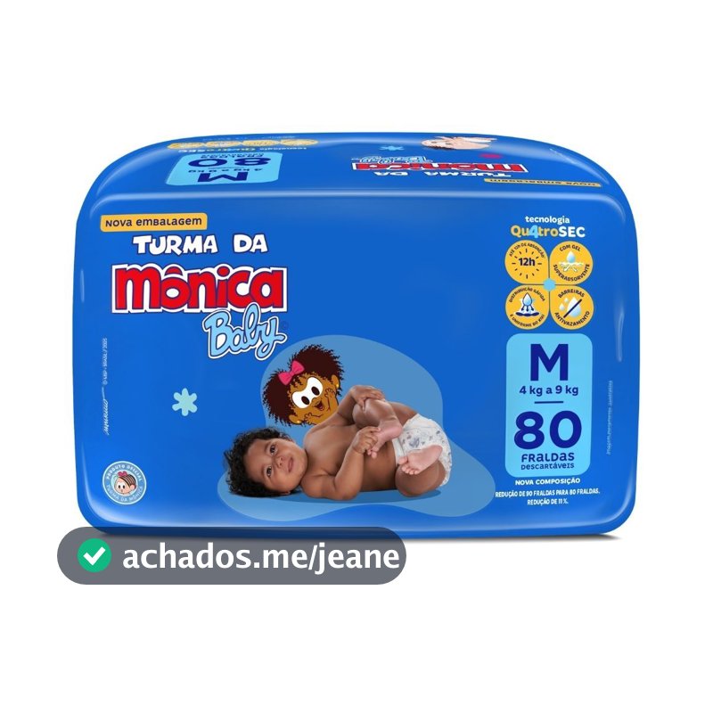 Fralda Turma da Mônica Baby Tamanho M com 80 Unidades Descartáveis