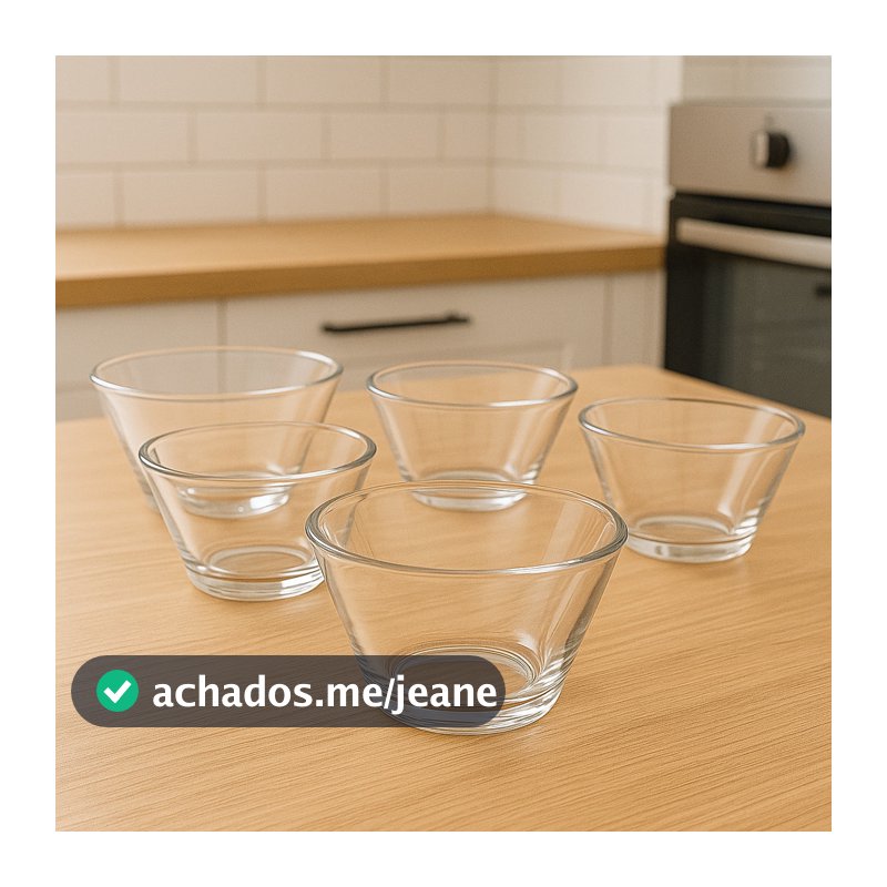 Conjunto 6 Bowls de Vidro 300ml Transparentes, Jogo Potes para Sobremesa