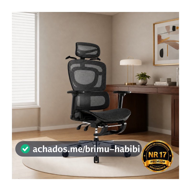 Cadeira de Escritório Ergonômica Reforçada Malha Respirável Ajustes Para Braços, Cabeça, Lombar e Apoio Pés - LARUNO