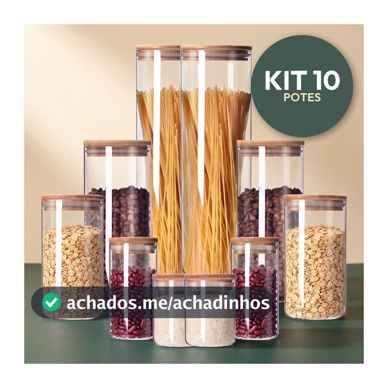 Kit Potes de Vidro Herméticos Tampa Bambu para Mantimentos Grãos Café Resistente e Organiza Cozinha Zelvi