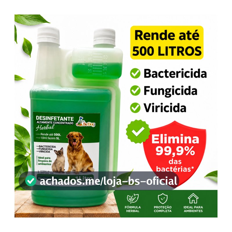 Desinfetante Super Concentrado Eliminador de odores Herbal +15 Be Dog 1L Rende Até 500L bactericida