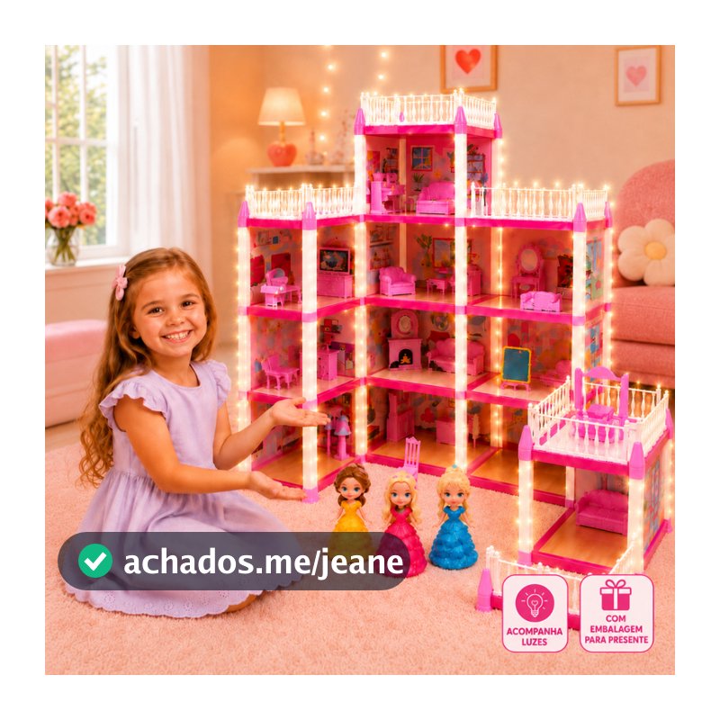 Casinha de Boneca Castelo da Princesa com Luz LED 56 a 240 Peças Brinquedo Menina Presente Dia das Crianças