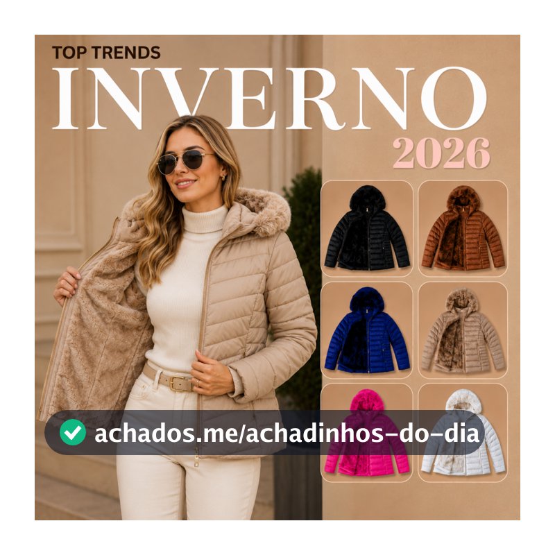 Jaqueta Bobojaco Forrada Puffer Feminina Inverno Capuz Removivel Impermeavel Frio Peluciada