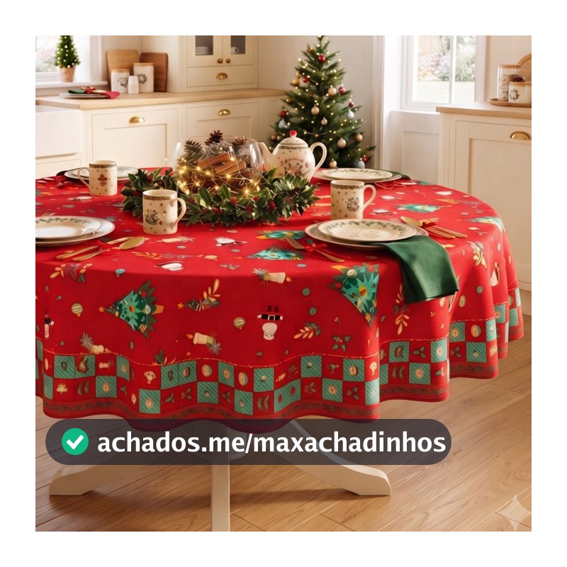 Toalha de Mesa Redonda 4 Lugares Natal Feliz 135cm