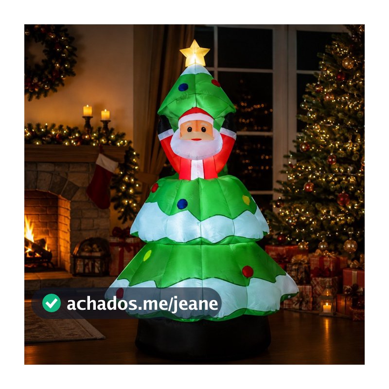 Papai Noel Inflável Saindo da Árvore 190cm com Luz Bivolt Enfeite Decoração Natalina Gigante