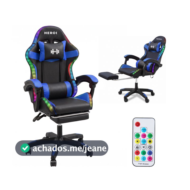 HEROI Cadeira Gamer com LED – 135° Reclinável, Apoio Lombar, Altura Ajustável