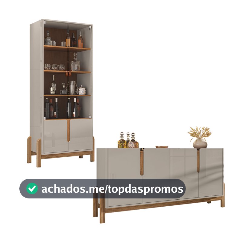 Aparador Buffet 170 Com Cristaleira Lizz Pés Madeira Maciça