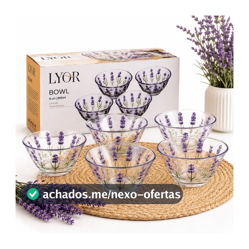 Jogo 6 Bowls de Vidro Lyor Lavanda 265ml para Sobremesa e Frutas