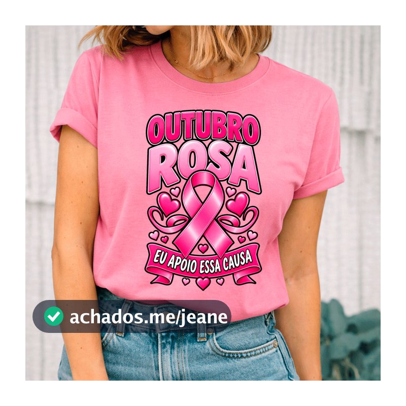 Camiseta Feminina Outubro Rosa Eu Apoio Essa Causa Laço Rosa Câncer de Mama Algodão