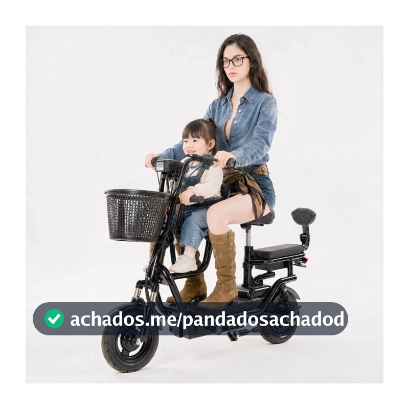 SKYBOARD Bicicleta Elétrica Familiar 3 Lugares Assento Bebê 1-3 Anos Dupla Proteção Cesto 110x92x30cm 48V12Ah