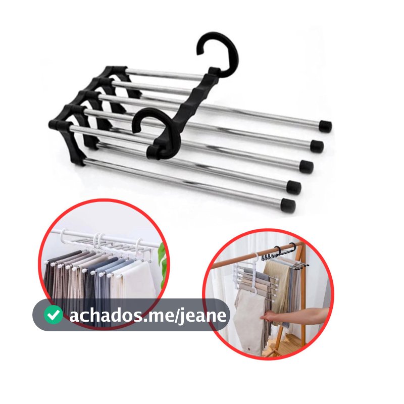 Cabide 5 em 1 Retrátil Multifuncional Organizador Aço Calças Jeans Guarda Roupas
