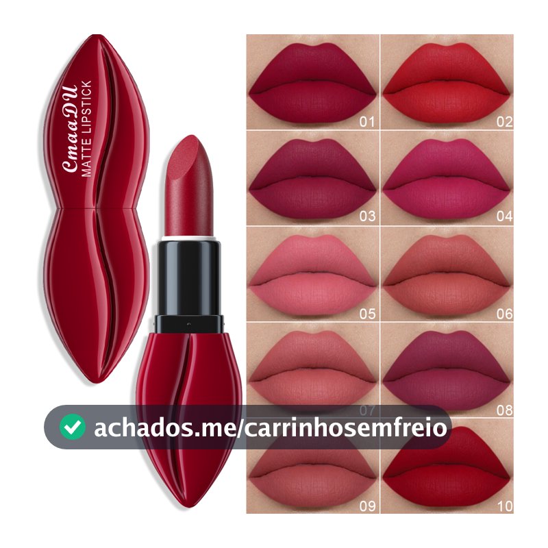 CmaaDu Batom Com Brilho Labial Fosco De 10 Cores , À Prova D'água , Duradouro , Não Desbota , Copo Antiaderente , Maquia