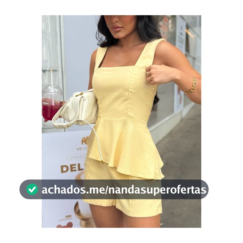 conjunto Feminino Tamires peplum com decote quadrado + short  moda verão