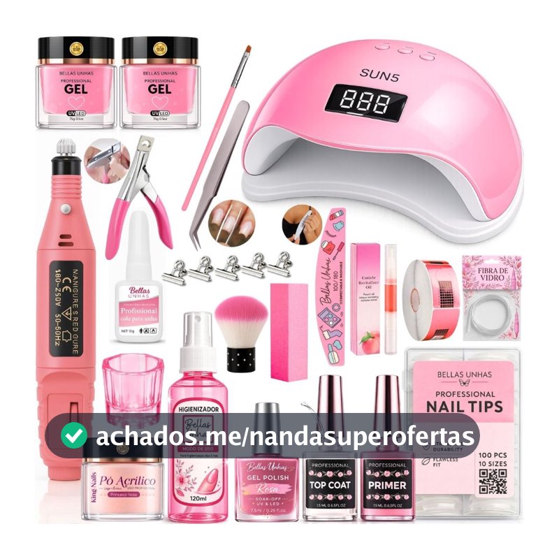 Kit Para Unhas Gel Alongamentos Cabine Lixadeira Completo Envio Imediato