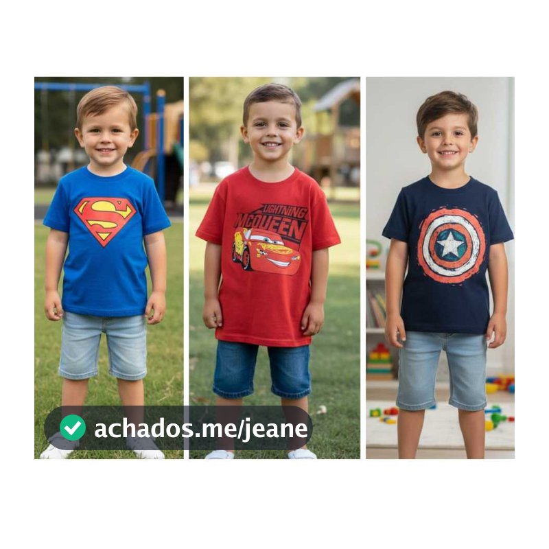 Kit 3 Camiseta Infantil Personagem Manga Curta 100% Algodão Cores e Estampas Sortidas 2 ao 8