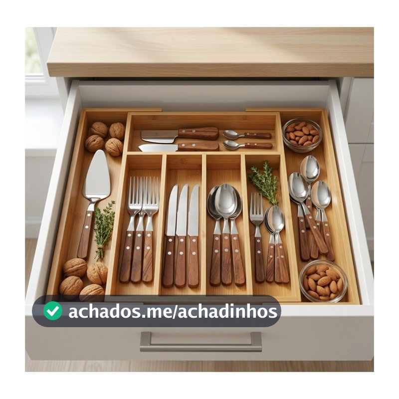 Organizador De Talheres Gaveta Bambu Extensível 7 Divisórias