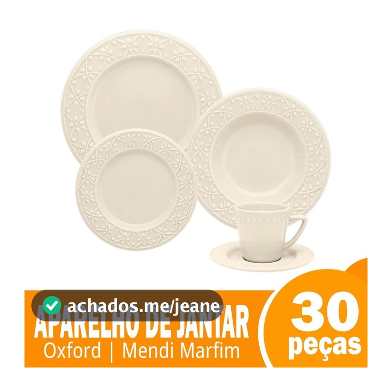 Aparelho de Jantar/Chá Oxford Mendi Marfim 30 Peças