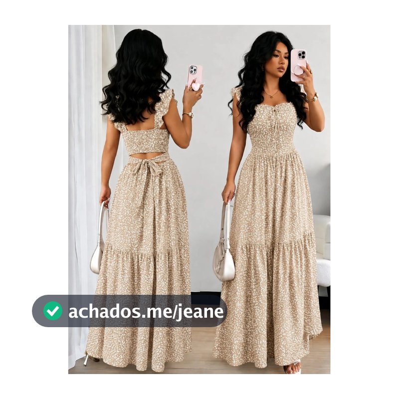 Vestido Feminino Longo Elegante Estilo Frances Tendencia Luxo Envio Imediato Vestido floral e liso