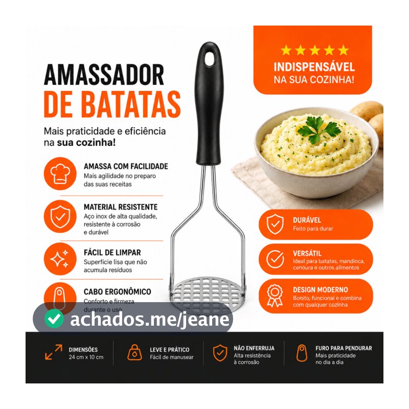 Amassador De Batata Aço Espremedor Legumes Tomate Feijão Utensílio de Cozinha Profissional Inox