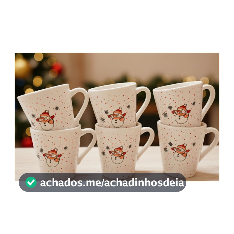 Kit 6 Xícaras Café 120ml Branca Chá Decorada Natal Boneco de Neve Flocos de Neve