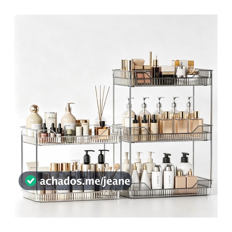 Organizador de Cosméticos em Canto Acrílico Transparente 2/3 Camadas Estilo Luxo Leve para Penteadeira Banheiro