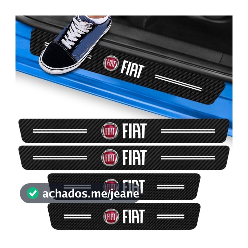 Kit 4 Peças Adesivo Soleira de Porta Carro Modelo Fiat Proteção Fibra de Carbono Anti Arranhões