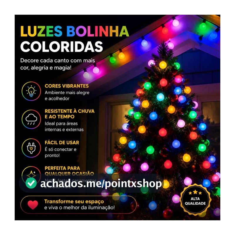 Luzes de Natal Pisca-Pisca LED 4,5m Bolinhas Grandes Coloridas IP44 Uso Interno e Externo