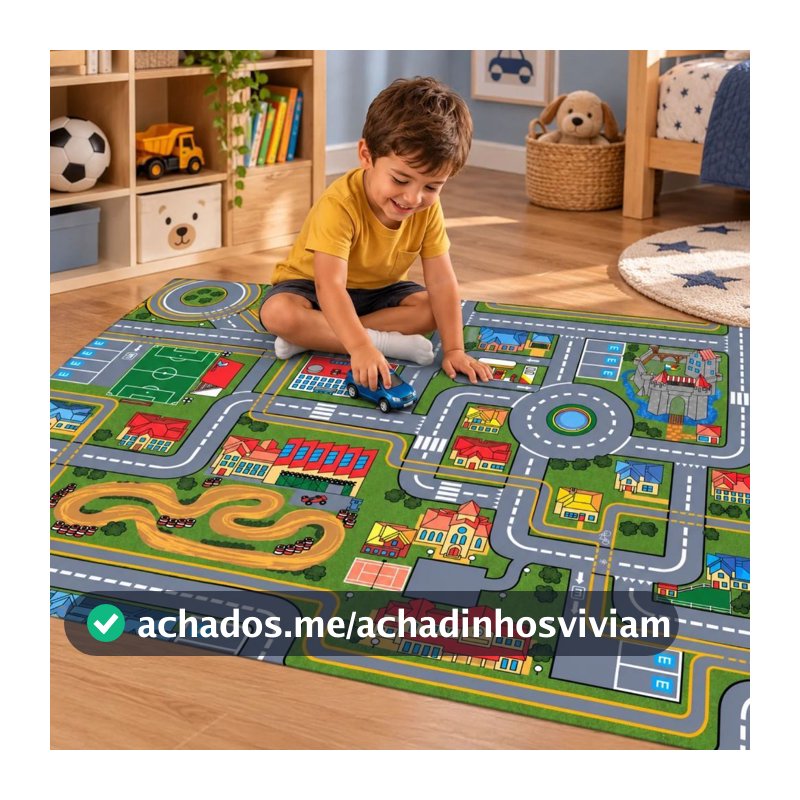 Tapete Atividades Infantil Pista Corrida Carrinho 200x100cm Grande Quarto Menino Carros Caminhao