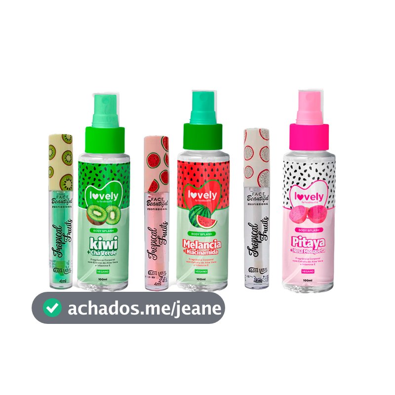 Kit Body Splash Corporal Gloss Labial com Cheirinho de Fruta Face Beautiful
