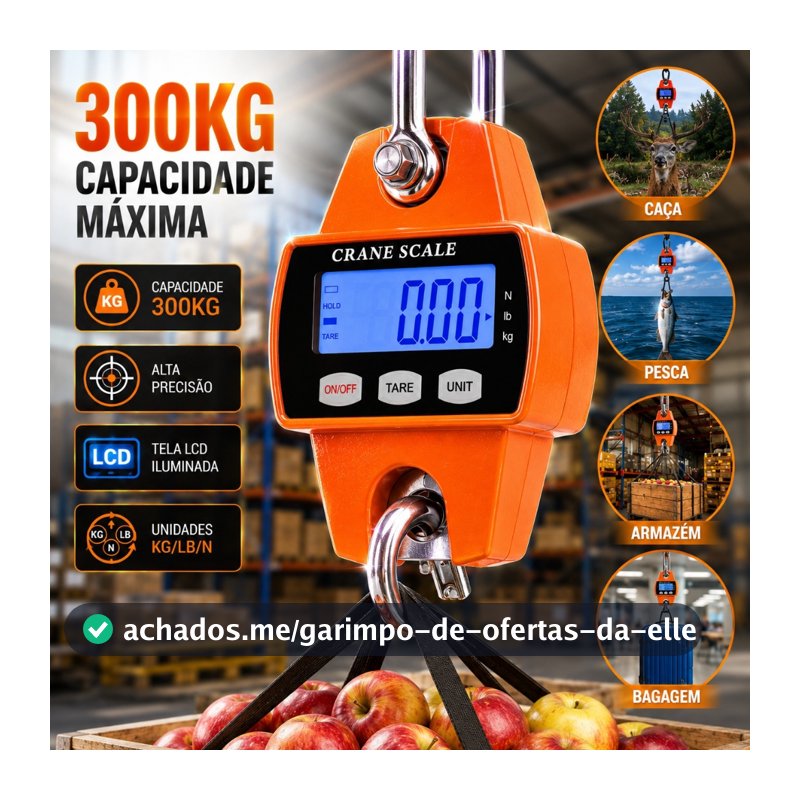 Balança Digital 300Kg Guindaste Industrial Lcd Portátil