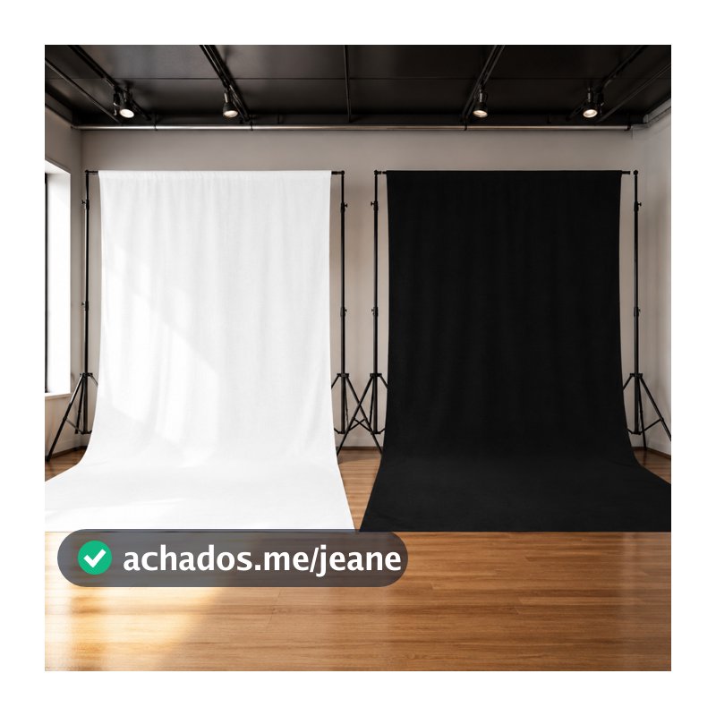 Kit Tecido Fundo Infinito Estúdio Fotográfico Branco e Fundo Preto 1,90x2,00M com Costura