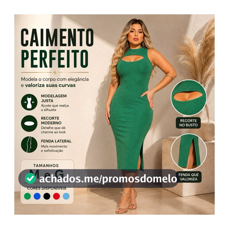 Vestido Canelado Feminino Mídi Regata com Fenda Básico Dia a Dia