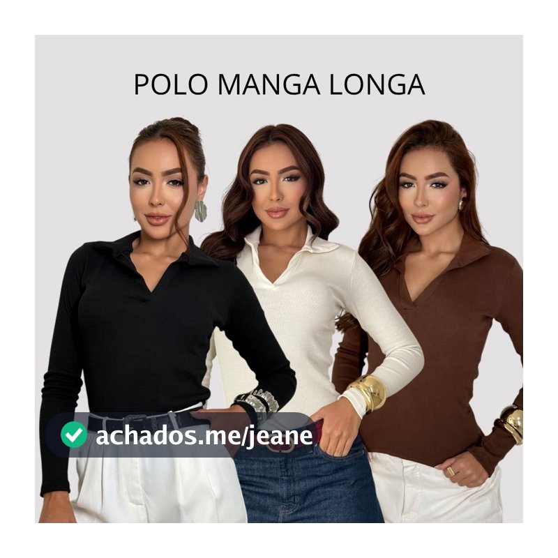 Blusa Feminina Canelada Manga Longa Gola Polo Básica Inverno ribana canelada Casual Look Trabalho
