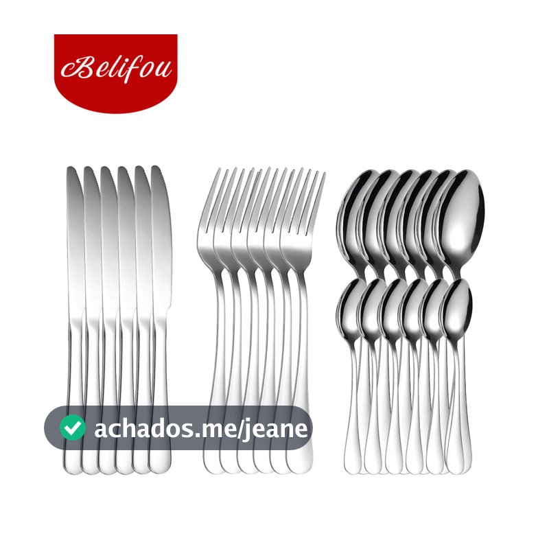 Belifou Kit 24 Peças Jogo De Talheres Inox Faqueiro Completo Colher Garfo Faca Para Jantar Cozinha Luxo