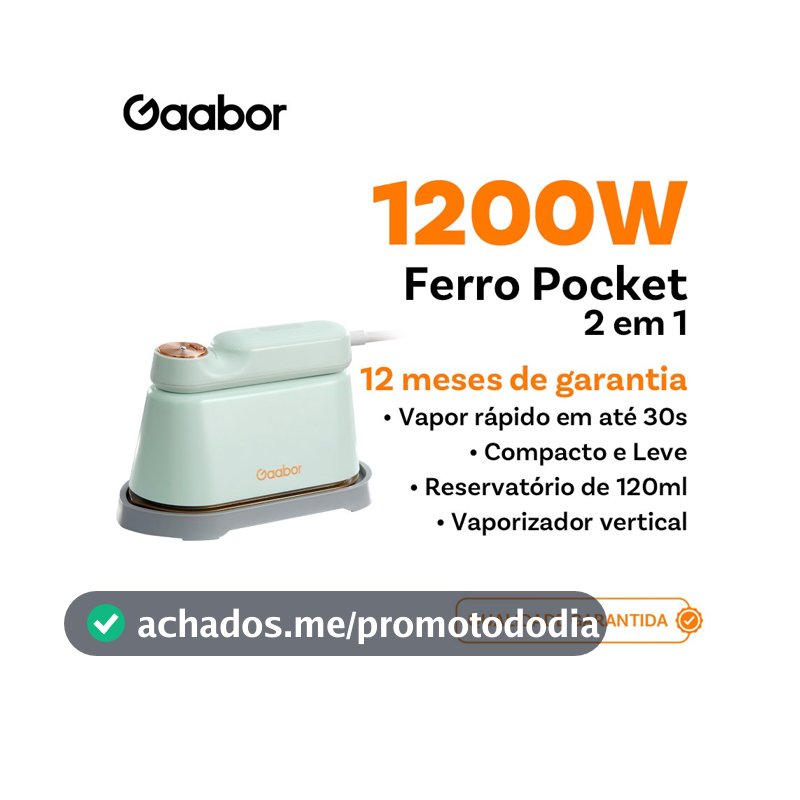 Gaabor Ferro de passar a vapor portátil em aço inoxidável resistente a altas temperaturas vapor top clean1200W HM-M01A