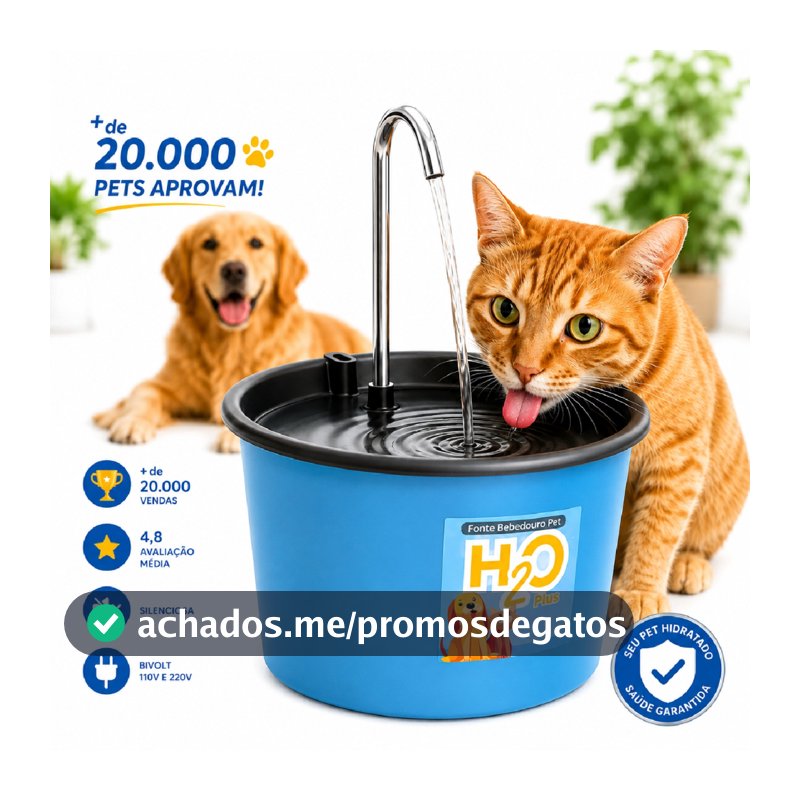 Fonte Bebedouro H2O Plus para Cães e Gatos de 1.5 Litros com Torneira Inox