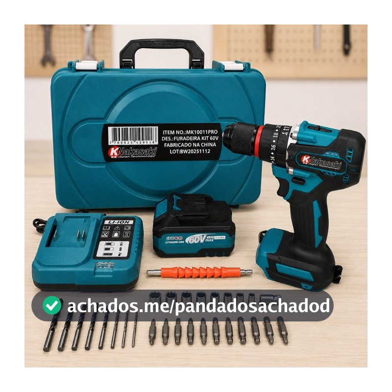 Parafusadeira Furadeira de Impacto 60V Brushless  Nakasaki 55Nm Profissional + Maleta