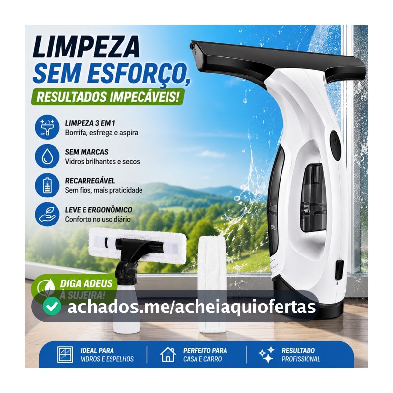 Rodo Limpador De Vidro Elétrico Recarregável USB Com Tanque de Água Aspirador Portátil
