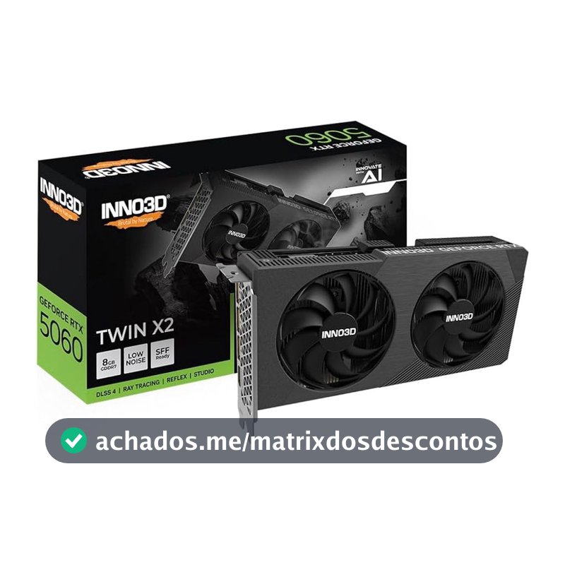 Placa de Vídeo NVIDIA GeForce INNO3D RTX5060 Twin X2 8Gb 128Bits Gddr7 N50602-08D7-195071N