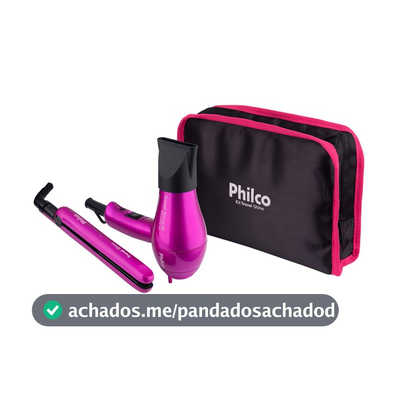 Kit Philco Prancha + Secador Travel Shine Rosa