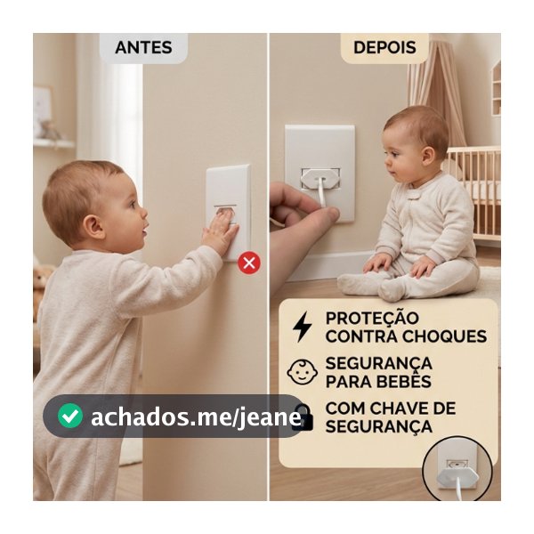 Protetor de Tomada Infantil Anti Choque Bebê Segurança 2 e 3 Pinos com Chave