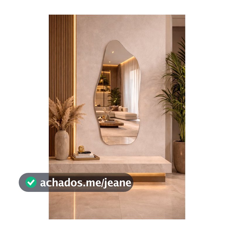Espelho Orgânico Pinterest Grande Mod. Flame Retrô Oval Retangular Meia Lua Decorativo Sala Quarto Banheiro
