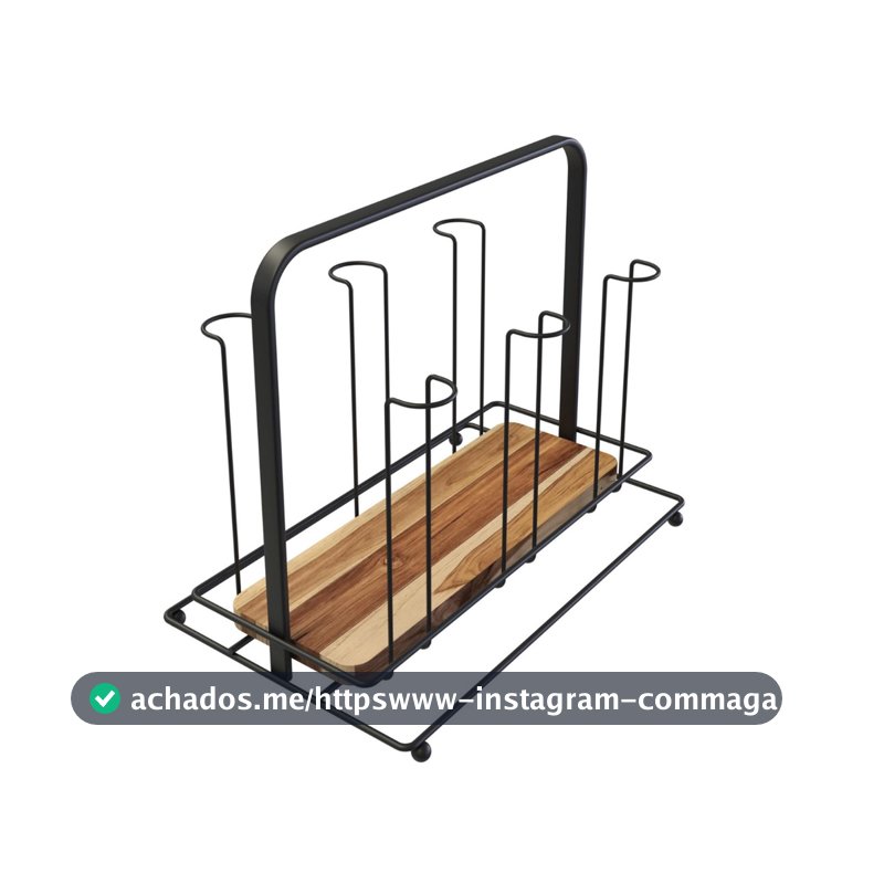 Porta Copos De Mesa Madeira Cozinha Pia Aço Preto Organização Mesa Posta